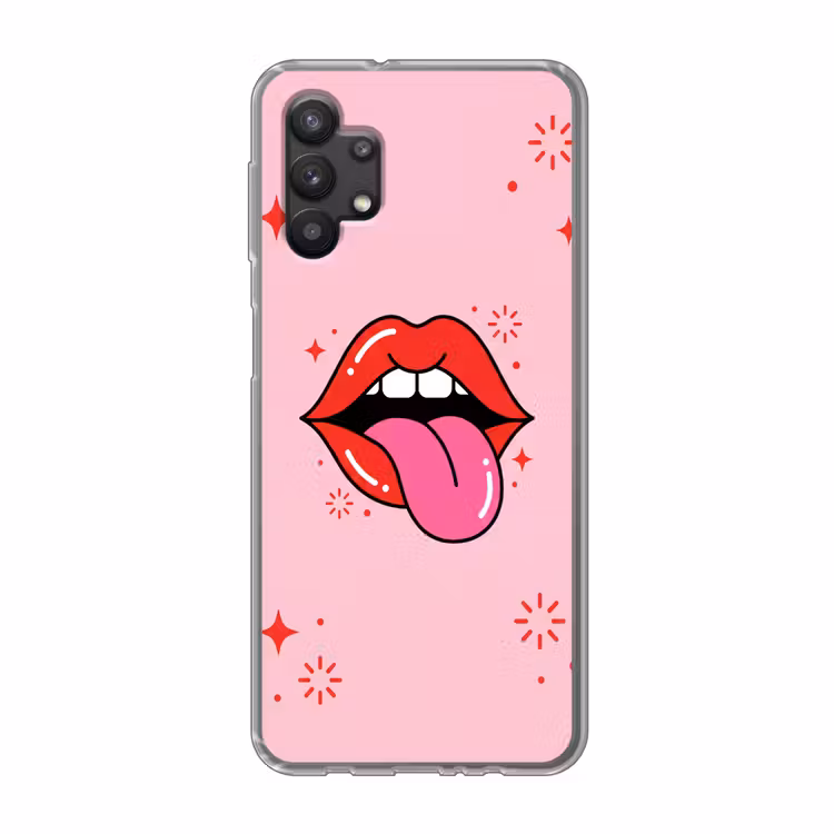 Lippen - Tong - Pop-art - Kleurrijk - Roze Telefoonhoesje Samsung Galaxy A32 5G klein -3d