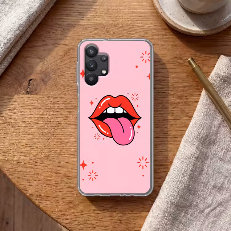 Lippen - Tong - Pop-art - Kleurrijk - Roze Telefoonhoesje Samsung Galaxy A32 5G klein -sfeer1