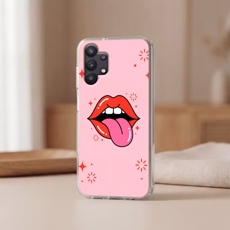 Lippen - Tong - Pop-art - Kleurrijk - Roze Telefoonhoesje Samsung Galaxy A32 5G klein -sfeer2