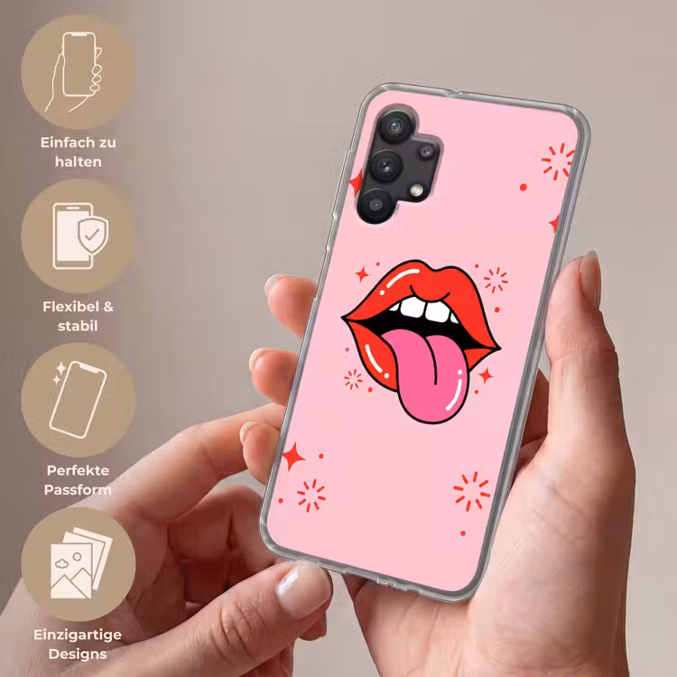 Lippen - Tong - Pop-art - Kleurrijk - Roze Telefoonhoesje Samsung Galaxy A32 5G klein -sfeer3_DE