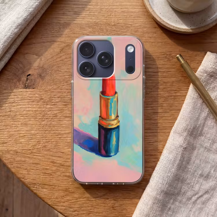 Lippenstift - Rood - Penseelstreken Telefoonhoesje iPhone 17 Pro klein -sfeer1