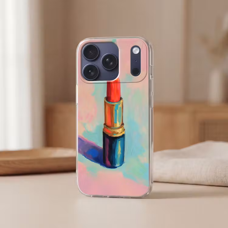 Lippenstift - Rood - Penseelstreken Telefoonhoesje iPhone 17 Pro klein -sfeer2