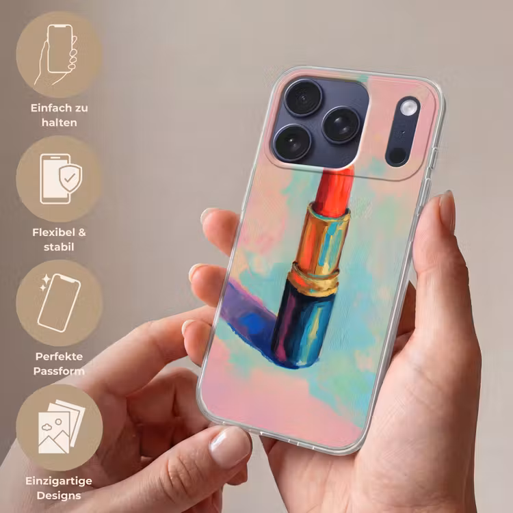 Lippenstift - Rood - Penseelstreken Telefoonhoesje iPhone 17 Pro klein -sfeer3_DE