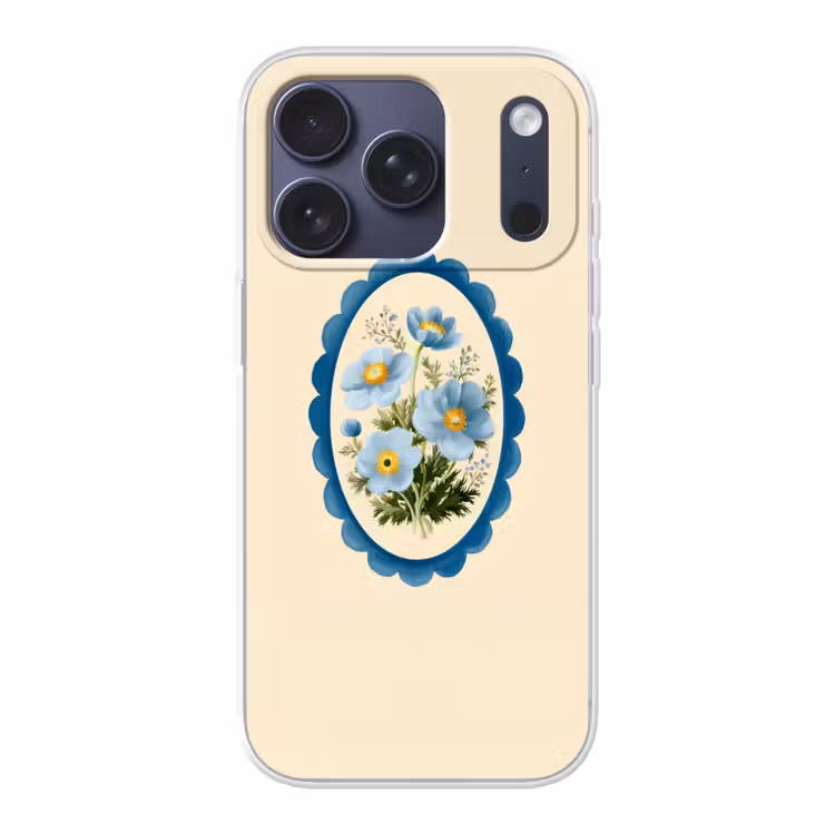 Lijst - Bloemen - Lichtblauw - Illustratie Telefoonhoesje iPhone 17 Pro klein -3d