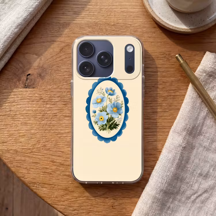 Lijst - Bloemen - Lichtblauw - Illustratie Telefoonhoesje iPhone 17 Pro klein -sfeer1