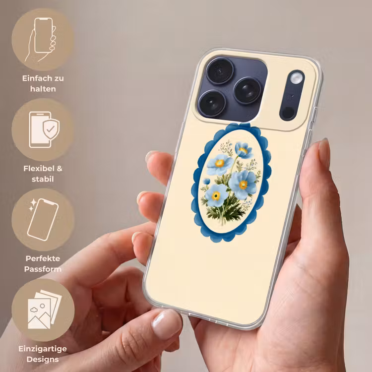 Lijst - Bloemen - Lichtblauw - Illustratie Telefoonhoesje iPhone 17 Pro klein -sfeer3_DE