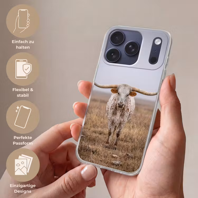Longhorn - Grasveld - Dier Telefoonhoesje iPhone 17 Pro klein -sfeer3_DE