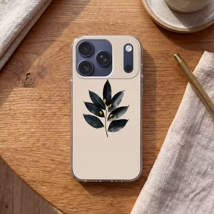 Laurierbladeren - Bloemknoppen - subtiel Telefoonhoesje iPhone 17 Pro klein -sfeer1