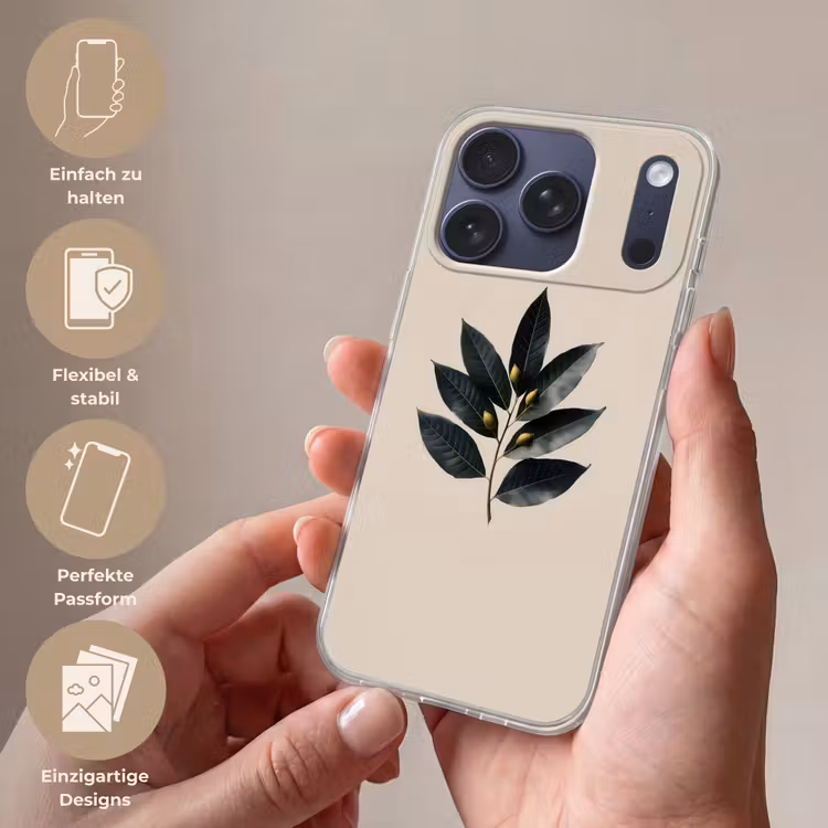 Laurierbladeren - Bloemknoppen - subtiel Telefoonhoesje iPhone 17 Pro klein -sfeer3_DE