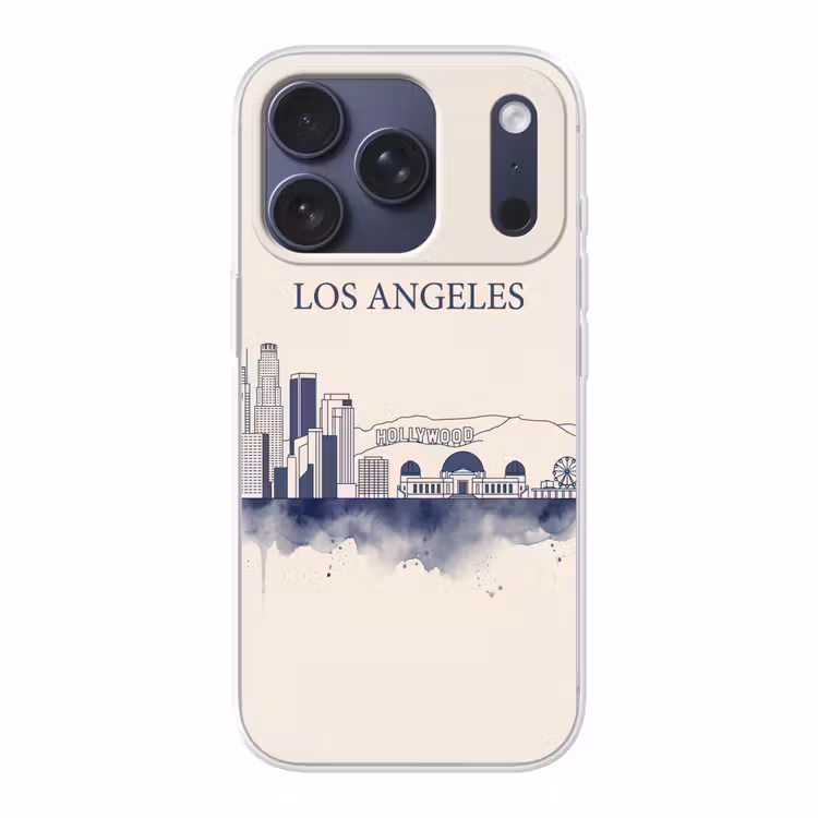 Los Angeles - Skyline - Architectuur - Aquarel - Blauw Telefoonhoesje iPhone 17 Pro klein -3d