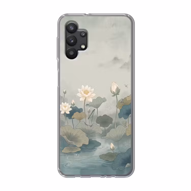 Lotus - Bloemen - Groen Telefoonhoesje Samsung Galaxy A32 5G klein -3d