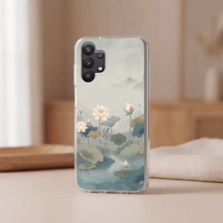 Lotus - Bloemen - Groen Telefoonhoesje Samsung Galaxy A32 5G klein -sfeer2