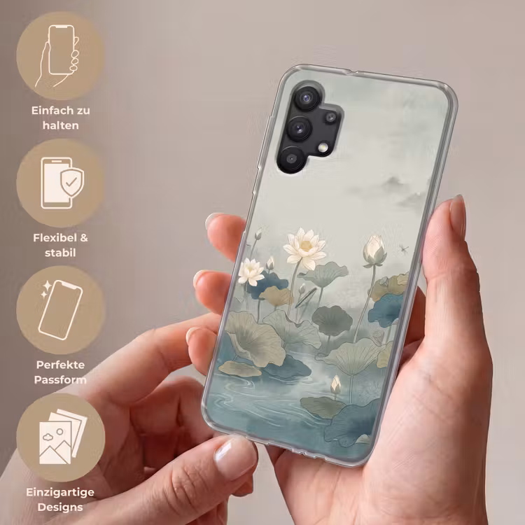 Lotus - Bloemen - Groen Telefoonhoesje Samsung Galaxy A32 5G klein -sfeer3_DE