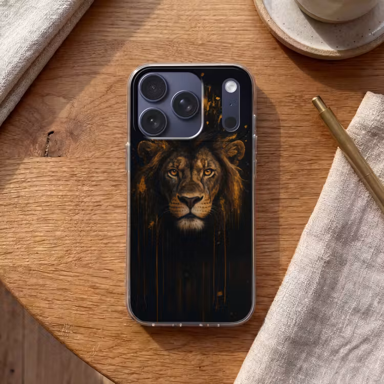 Leeuw - Goud - Druppels Telefoonhoesje iPhone 17 Pro klein -sfeer1