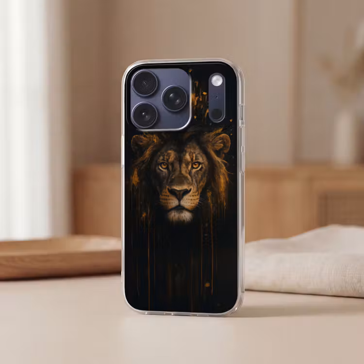 Leeuw - Goud - Druppels Telefoonhoesje iPhone 17 Pro klein -sfeer2
