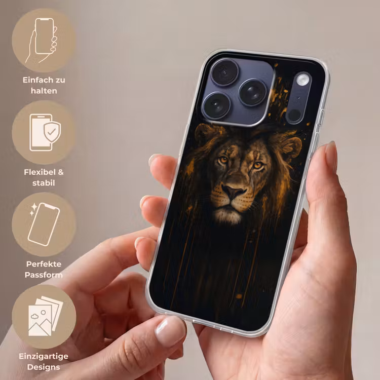 Leeuw - Goud - Druppels Telefoonhoesje iPhone 17 Pro klein -sfeer3_DE