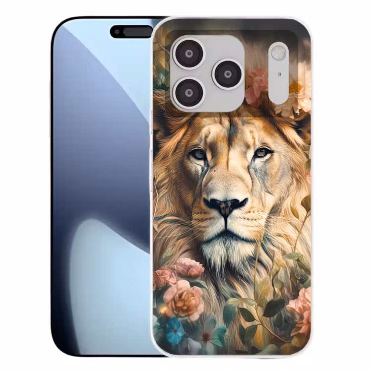 Leeuw - Leeuwenkop - Wilde dieren - Bloemen Telefoonhoesje iPhone 17 Pro klein -3d