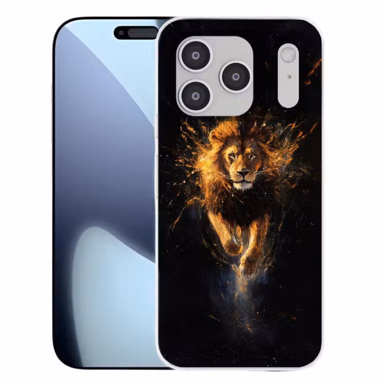 Leeuw - Zwart - Oranje - Verf Telefoonhoesje iPhone 17 Pro klein -3d