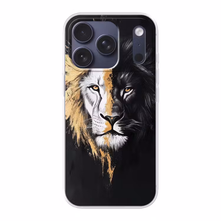 Leeuw - Gesplitst - Zwart - Lijn Telefoonhoesje iPhone 17 Pro klein -3d