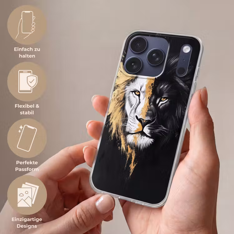 Leeuw - Gesplitst - Zwart - Lijn Telefoonhoesje iPhone 17 Pro klein -sfeer3_DE