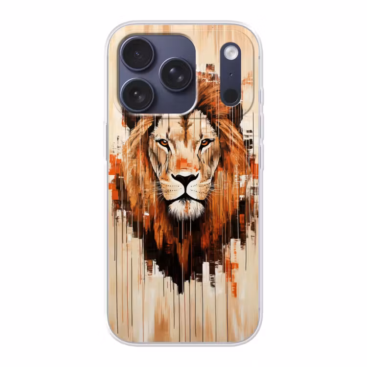 Leeuwenkop - Lijnen - Crème Telefoonhoesje iPhone 17 Pro klein -3d