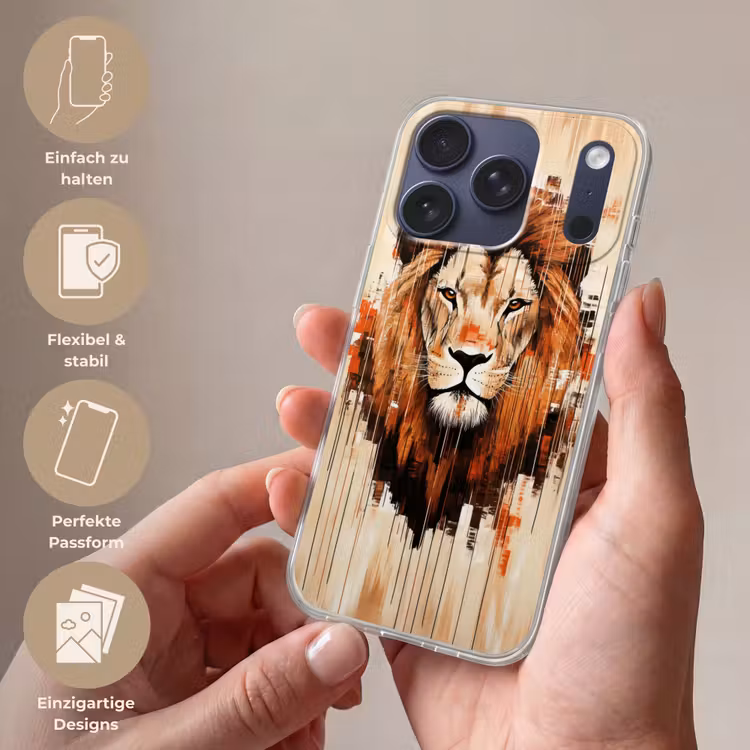 Leeuwenkop - Lijnen - Crème Telefoonhoesje iPhone 17 Pro klein -sfeer3_DE