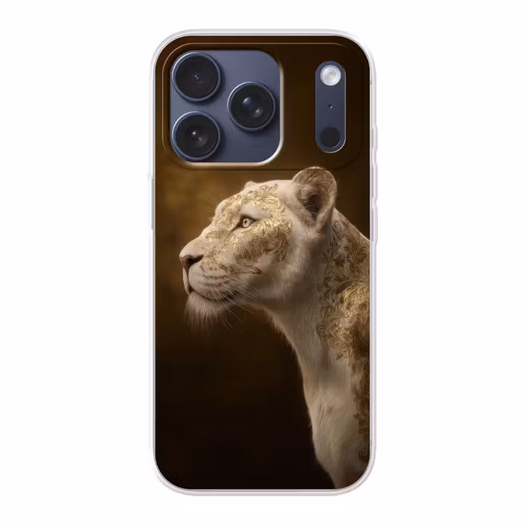 Leeuwin - Bloemen - Wit - Goud Telefoonhoesje iPhone 17 Pro klein -3d