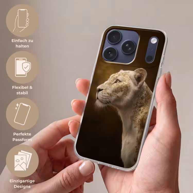 Leeuwin - Bloemen - Wit - Goud Telefoonhoesje iPhone 17 Pro klein -sfeer3_DE