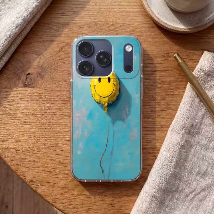 Ballon - Geel - Smiley Telefoonhoesje iPhone 17 Pro klein -sfeer1