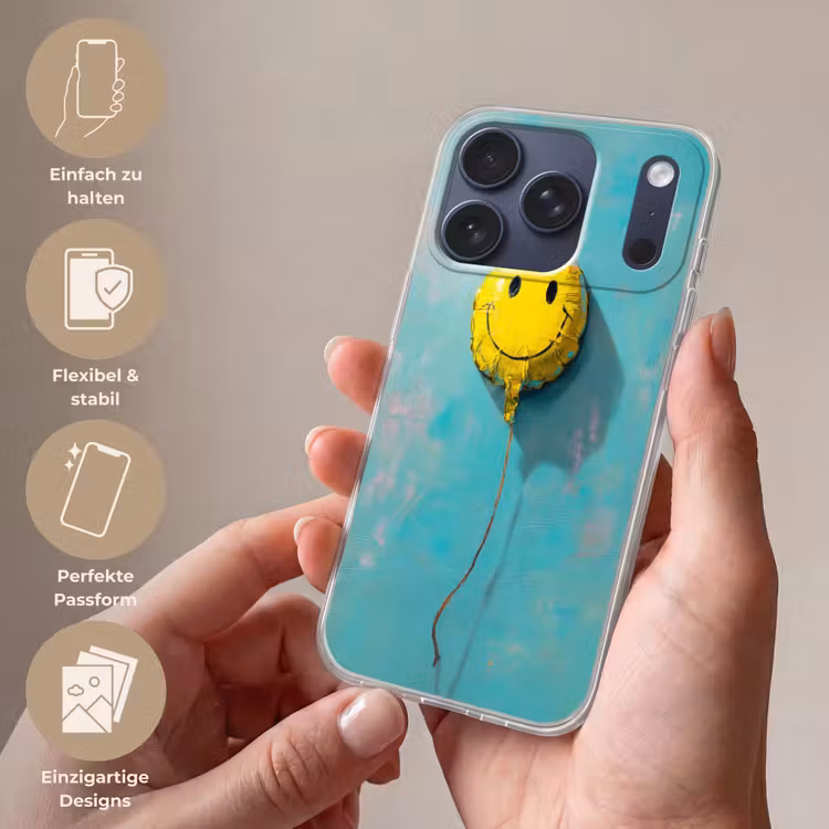 Ballon - Geel - Smiley Telefoonhoesje iPhone 17 Pro klein -sfeer3_DE