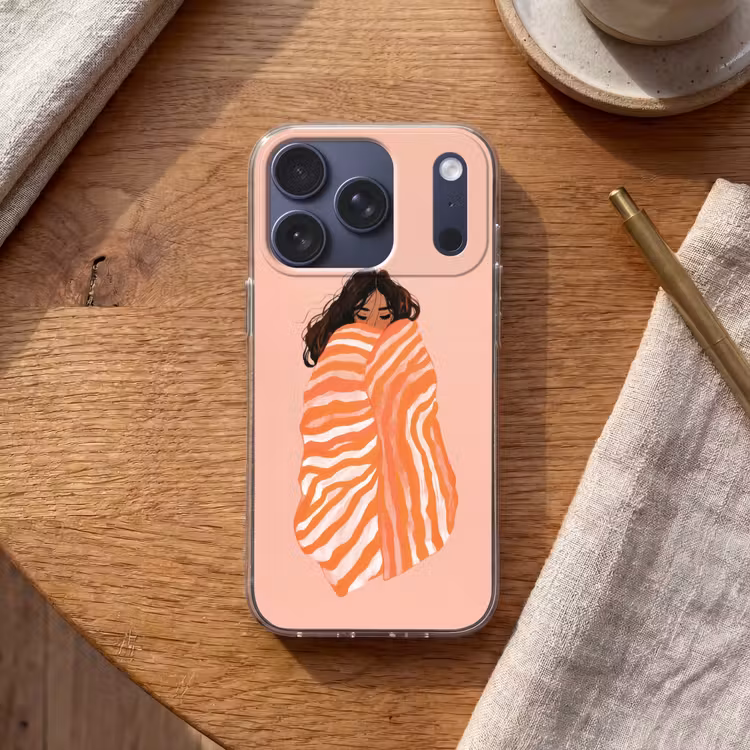 Meisje - Deken - Gestreept - Oranje Telefoonhoesje iPhone 17 Pro klein -sfeer1