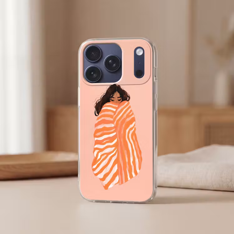 Meisje - Deken - Gestreept - Oranje Telefoonhoesje iPhone 17 Pro klein -sfeer2