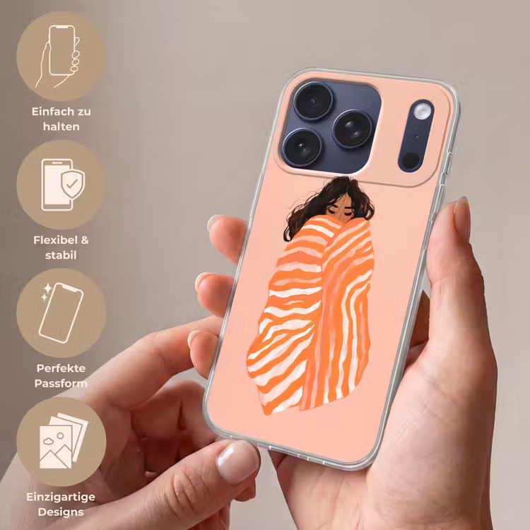 Meisje - Deken - Gestreept - Oranje Telefoonhoesje iPhone 17 Pro klein -sfeer3_DE