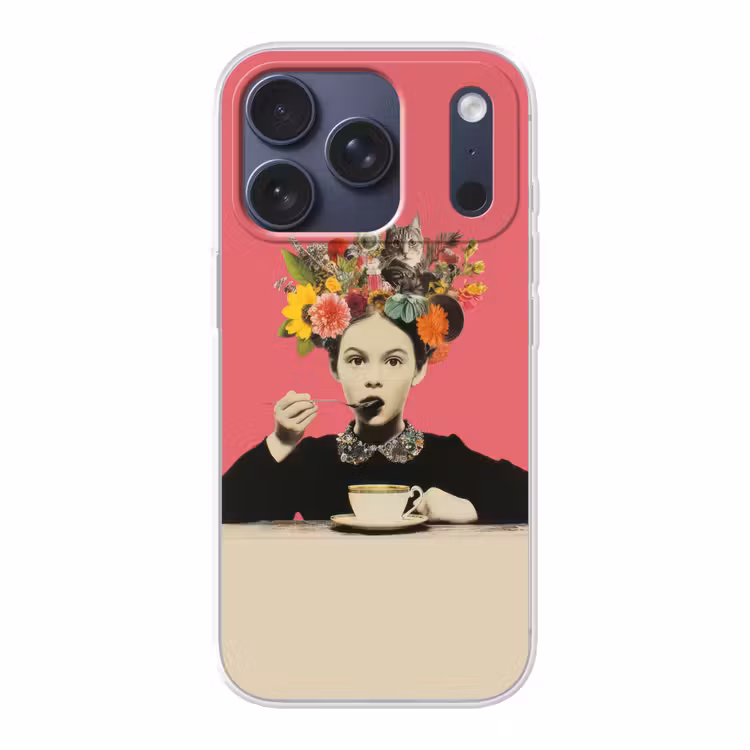 Meisje - Kopje - Bloemen - Roze Telefoonhoesje iPhone 17 Pro klein -3d