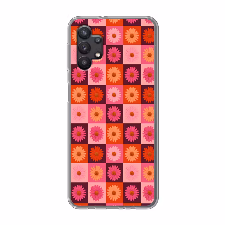 Madeliefjes - Dambord - Retro - Roze - Oranje Telefoonhoesje Samsung Galaxy A32 5G klein 346 -3d