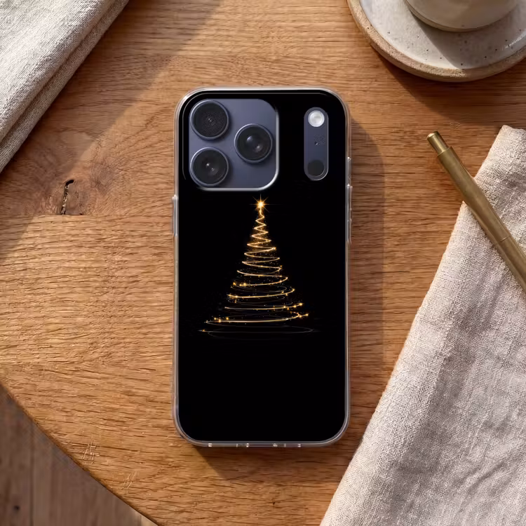 Magisch - Kerstboom - Lichtspiralen - Zwart Telefoonhoesje iPhone 17 Pro klein -sfeer1
