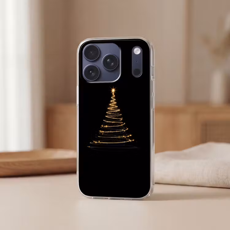 Magisch - Kerstboom - Lichtspiralen - Zwart Telefoonhoesje iPhone 17 Pro klein -sfeer2