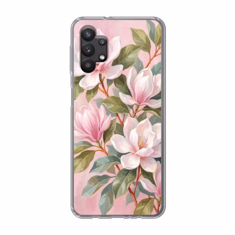 Magnolia's - Patroon - Roze Telefoonhoesje Samsung Galaxy A32 5G klein -3d