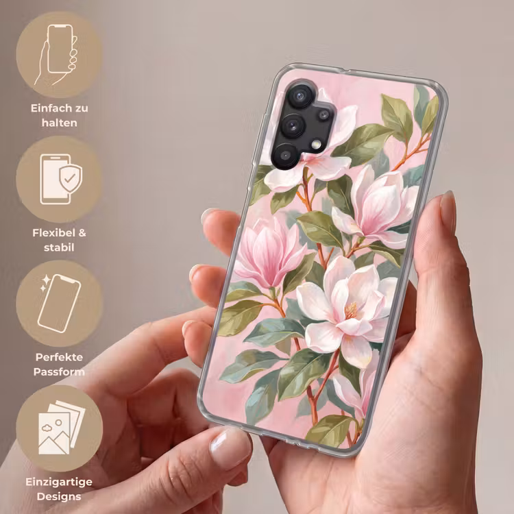 Magnolia's - Patroon - Roze Telefoonhoesje Samsung Galaxy A32 5G klein -sfeer3_DE