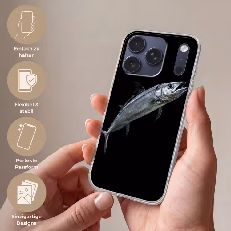 Makreel - Vis - Zwart Telefoonhoesje iPhone 17 Pro klein -sfeer3_DE