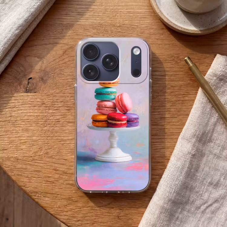 Macarons - Schaal - Pastel - Kleurrijk Telefoonhoesje iPhone 17 Pro klein -sfeer1