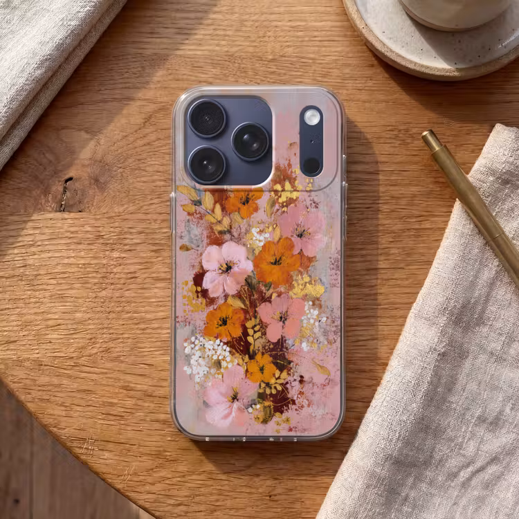 Schilderij - Bloemen - Rustiek - Roze Telefoonhoesje iPhone 17 Pro klein -sfeer1