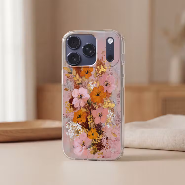 Schilderij - Bloemen - Rustiek - Roze Telefoonhoesje iPhone 17 Pro klein -sfeer2