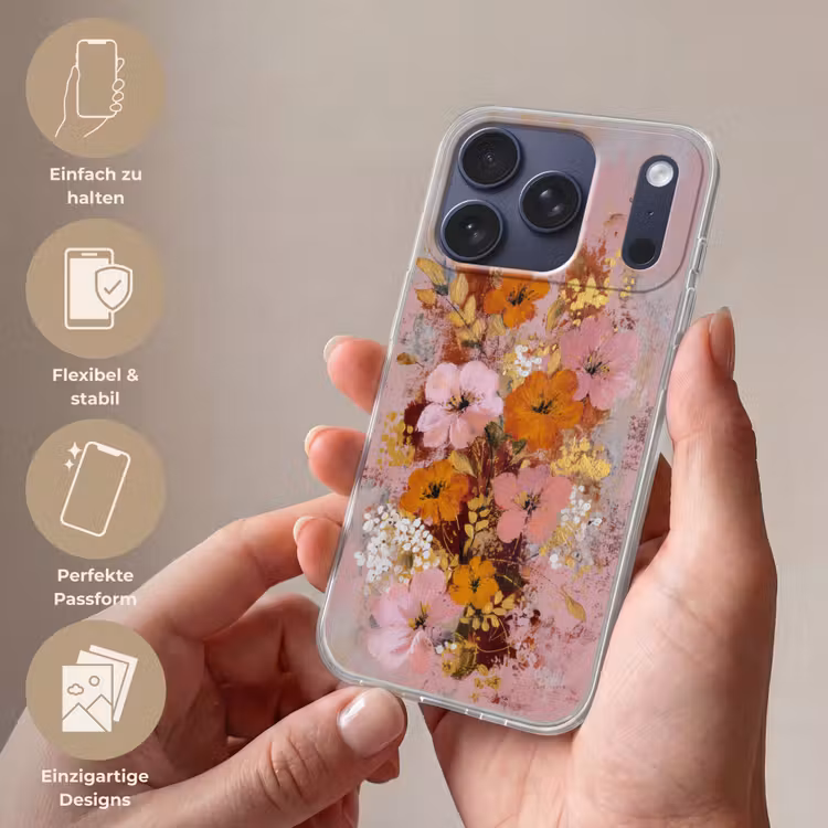 Schilderij - Bloemen - Rustiek - Roze Telefoonhoesje iPhone 17 Pro klein -sfeer3_DE