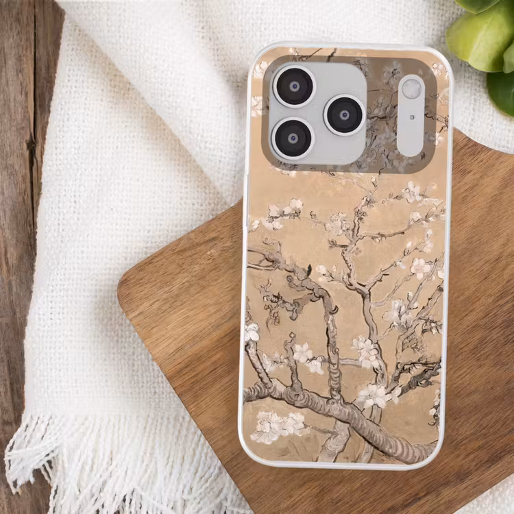 Amandelbloesem - Kunst - Van Gogh - Beige Telefoonhoesje iPhone 17 Pro klein -sfeer1