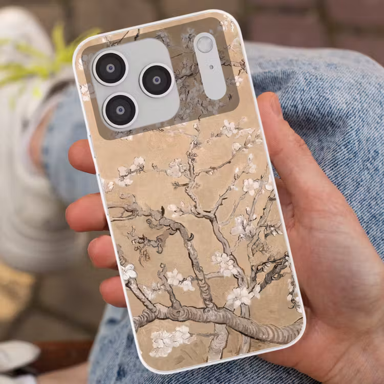 Amandelbloesem - Kunst - Van Gogh - Beige Telefoonhoesje iPhone 17 Pro klein -sfeer2
