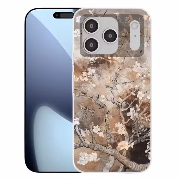 Amandelbloesem - Kunst - Van Gogh - Beige - Abstract Telefoonhoesje iPhone 17 Pro klein -3d