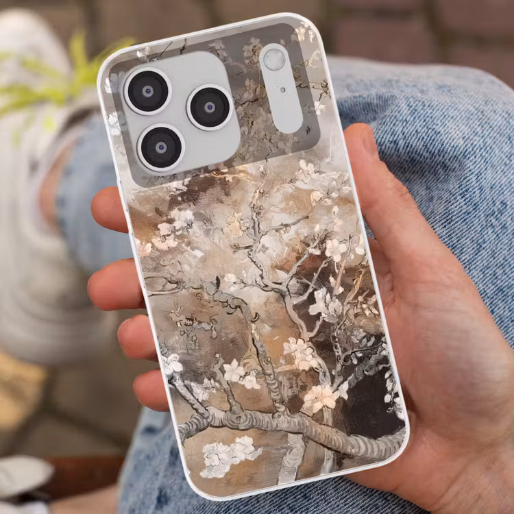 Amandelbloesem - Kunst - Van Gogh - Beige - Abstract Telefoonhoesje iPhone 17 Pro klein -sfeer2