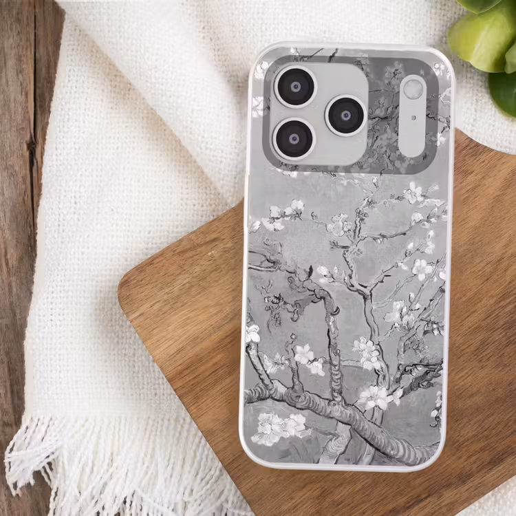 Amandelbloesem - Kunst - Van Gogh - Grijs Telefoonhoesje iPhone 17 Pro klein -sfeer1
