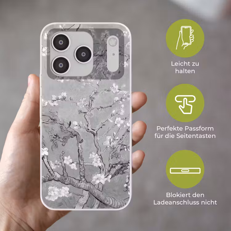 Amandelbloesem - Kunst - Van Gogh - Grijs Telefoonhoesje iPhone 17 Pro klein -sfeer3_DE